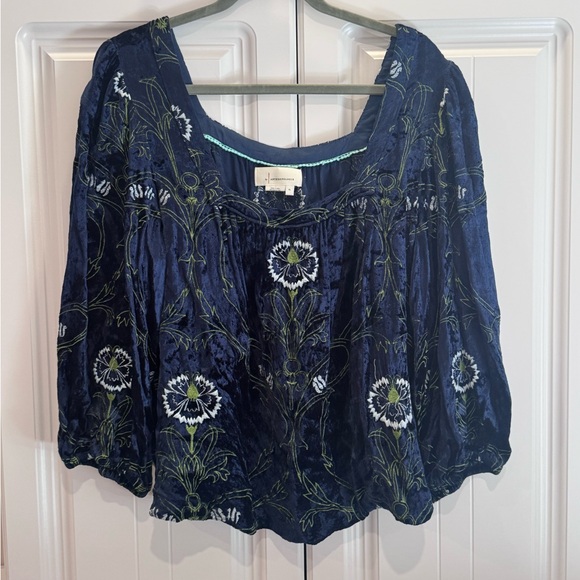 Anthropologie Tops - Anthropologie Blue and Light Green Detail Top